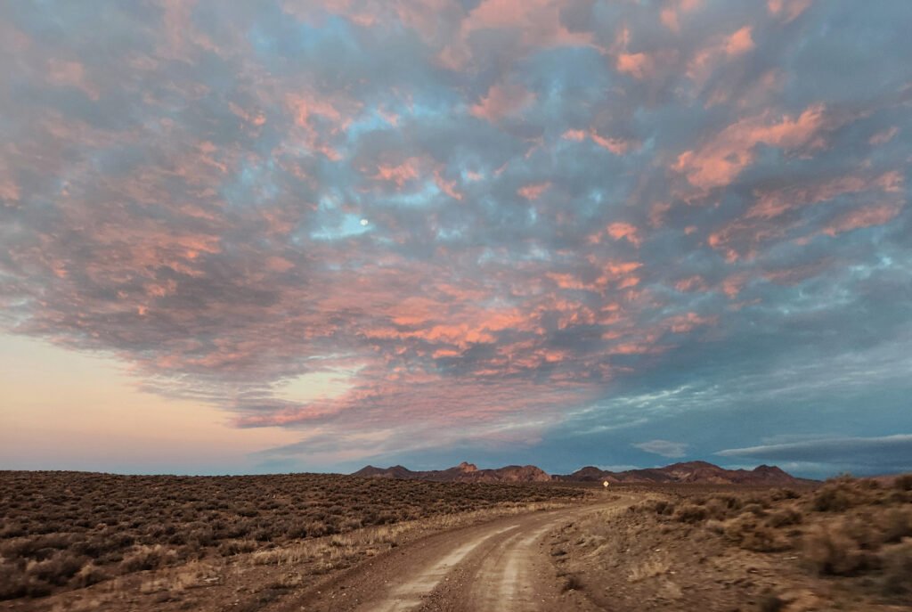 Nevada dirt road during a sunset